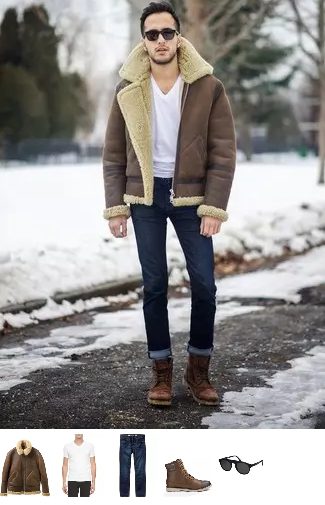 una chaqueta de piel marrón con jean azul
