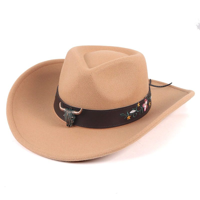 Sombrero vaquero fieltro cinturón floral
